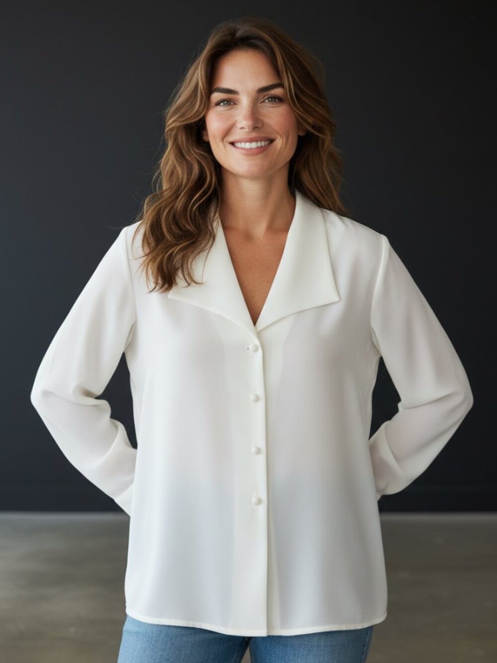 Ivory Silk-Blend Button Front Blouse